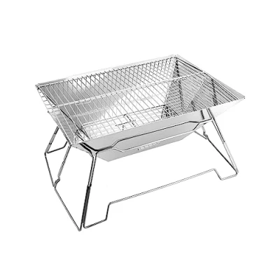 Imagen de QWORK® Braciere da Giardino Portatile con Griglia, Esterno in Acciaio Inossidabile per Picnic Campeggio Spiaggia Viaggio (Rectángulo)