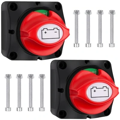 Imagen de 2 Piezas interruptor de batería 12V 24V 48V, Bolatus Desconectador bateria 1 Both OFF, principal corriente para coche, camión, barco, caravana, moto, coche