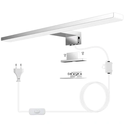 Imagen de Azhien Lámpara de Espejo Baño LED 10W 820lm,Blanco Neutro 4000K Pared con Enchufe,Montaje 3 en 1,40CM IP44 Aplique para Armario Espejo,230V,400mm