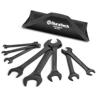 Imagen de DURATECH juego de llaves fijas dobles, 8 piezas, sistema métrico, 5,5 mm 27 mm, planas superfinas para espacios reducidos, recubrimiento electroforético negro, con bolsa transporte