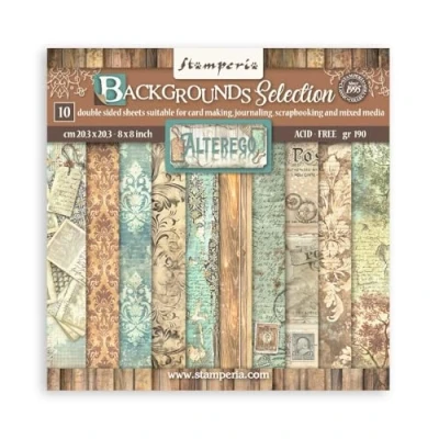 Imagen de Stamperia Scrapbook Paper Pad for Scrapbooks, Albums, Card Making, Bullet Journals, and More, Acid Free, Double Sided, Perfect Crafts Gifting (Alterego Background) (20,3 x 20,3 cm)