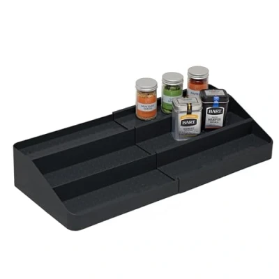 Imagen de simplywire Soporte para especias extensible de 3 niveles Organizador armarios cocina Negro