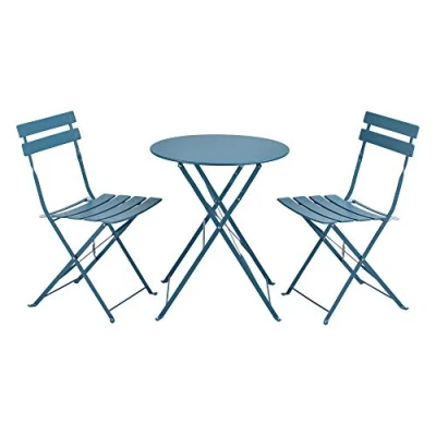 Imagen de [en.casa] Conjunto Mesa y Sillas Jardín Caprile Juego de Bistró 3 Piezas Centro con 2 Plegables para Terraza Balcón Patio 71 x 60 cm Acero Turquesa