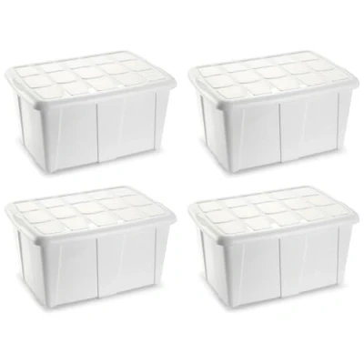 Imagen de AC Pack de 4 Cajas Almacenamiento Fabricado en plástico Contenedor para almacenar Juguetes, Libros, Ropa, Mantas N.º 18 (Blanco) 32 x 63 46 cm 60 litros