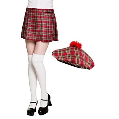 Imagen de Boland Conjunto escocés para mujer, escocés, falda escocesa, escocia, día de San Patricio, disfraz, carnaval, fiesta temática, color rojo