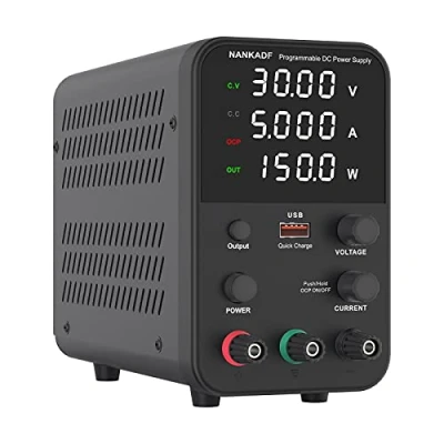 Imagen de Fuente de alimentación conmutada DC (0 30V,0 5A) Ajustable, Mini Pantalla 4 dígitos Alta precisión, Variable para Mesa Laboratorio, Negro