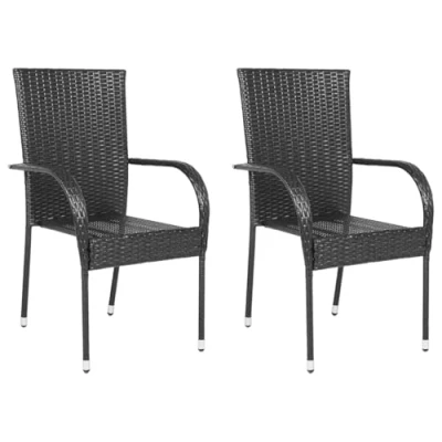 Imagen de vidaXL 2X Sillas de Jardín Apilables Ratán Sintético Negro Asientos Banquetas