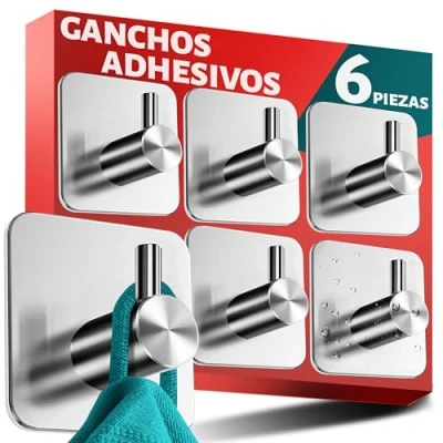 Imagen de Menz ganchos adhesivos para pared inox, 6 SET toalleros de baño, pared, autoadhesivos, toallero sin taladrar