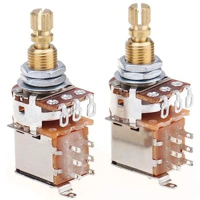 Imagen de Musiclily Pro Latón Métrico B250K Potenciómetros Push/Push Lineal Eje Dividido para Guitarra Eléctrica o Bajo (Set de 2)