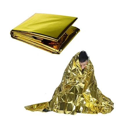 Imagen de manta de emergencia, salvavidas, 210 x 160 cm, isotérmica térmica, supervivencia, protege del calor y frío, dorado/plata 1 unidad