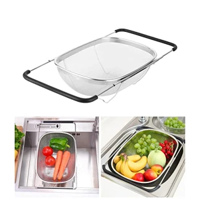 Imagen de Jissta Colador de acero inoxidable,colador 6 litros con cesta tamiz fino y cuchara extensible,colador fregadero extensible para colar,escurrir lavar frutas verduras