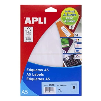 Imagen de APLI 1880 Etiquetas A5 blancas 49,0 x 82,0 mm 15 hojas
