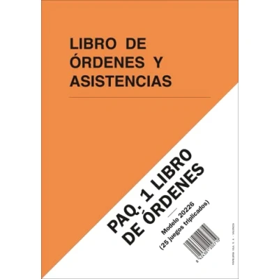 Imagen de PAQ. 1 LIBRO DE ÓRDENES y ASISTENCIAS. A4, 25 folios triplicados numerados.