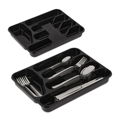 Imagen de Relaxdays Juego 2 Cuberteros Cajón 5 Compartimentos, Organizador Cubierto Plástico, 4x24,5x32,5cm, Limpieza Fácil, Negro
