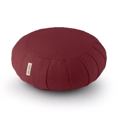 Imagen de basaho Classic Zafu Cojín de Meditación Algodón Orgánico Cáscara Trigo Sarraceno Funda Extraíble Lavable (Borgoña Tibetano)
