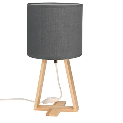 Imagen de FORLIGHT Nuts Lámpara de Mesa Estilo Nórdico. para Mesita Noche Madera Natural y Textil Color Gris. E27