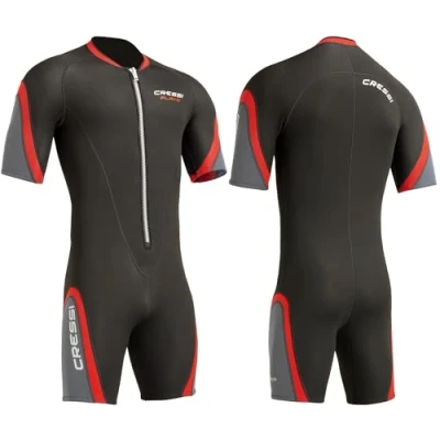 Imagen de Cressi Playa Man Shorty Wetsuit 2.5 mm Traje Monoshort sin Capucha en Neopreno 2.5mm Biforrado para Hombre, Negro/Rojo/Gris, XS/1