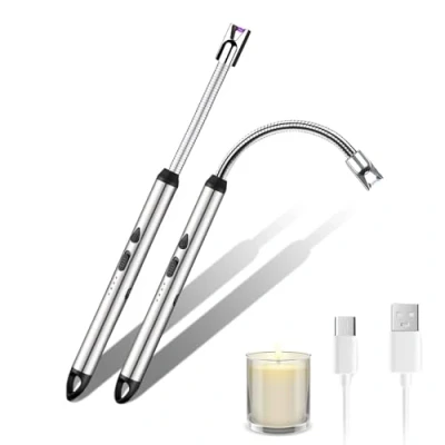 Imagen de 2X 𝗠𝗲𝗰𝗵𝗲𝗿𝗼 𝗘𝗹𝗲́𝗰𝘁𝗿𝗶𝗰𝗼 Recargable por USB, Encendedor Cocina a Prueba de Viento Arco Plasma con Movimiento 360º e Indicador LED Batería. Mechero para Cocina, Barbacoa, Picnic.