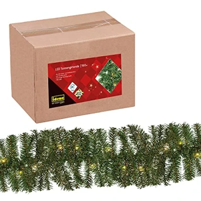 Imagen de Idena 31854 Guirnalda de abetos LED con 160 blanco cálido, función temporizador 8 horas y transformador, unos 15 m longitud, para la decoración Adviento Navidad
