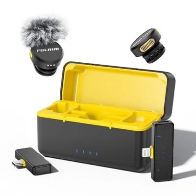 Imagen de FULAIM Micrófono Lavalier Inalámbrico para iPhone/Android/PC, Mini Micrófonos con Cancelación de Ruido y 32H Vida Batería, Solapa USB C Movil Podcast Vlog Youtube TikTok
