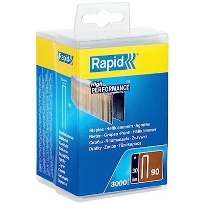 Imagen de Rapid Caja de Grapas Corona Estrecha para Madera y Exteriores N.º90 Acero Galvanizado, 30 mm 3.000