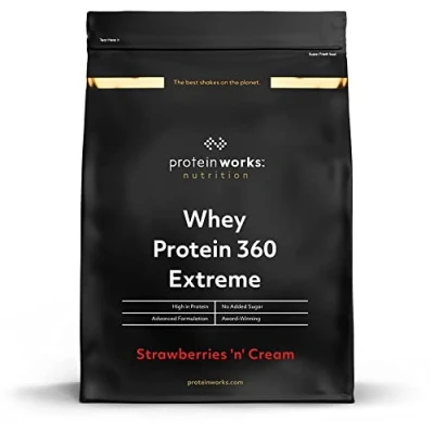 Imagen de THE PROTEIN WORKS Batido de Proteína Whey 360 Extreme Fresas Con Nata Riche en Protéines Glutamine, Vitamines &amp; Minéraux 1.2kg