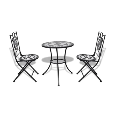 Imagen de vidaXL Set Mesa Mosaico 60 cm y 2 sillas, Color Negro Blanco