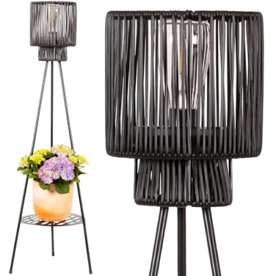 Imagen de Gadgy Lámpara de Pie LED Solar con Soporte para Flores Exterior Resistente al Agua Jardín y Balcón Iluminación Sostenible Diseño Tripod Estilo Ratán