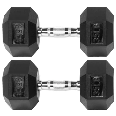 Imagen de Signature Fitness Mancuerna hexagonal recubierta de goma alta calidad, par 35 libras
