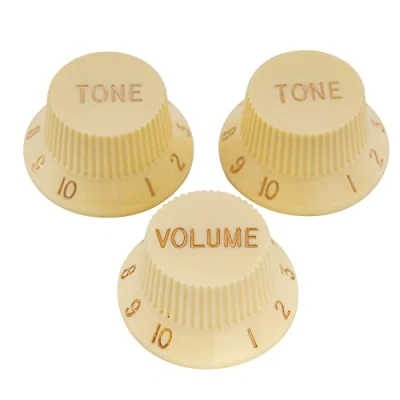 Imagen de Musiclily Pro Pulgadas Tamaño Botones de Potenciómetros Strat 2 Tono 1 Volumen Perillas Set para Guitarra Eléctrica USA Fender Stratocaster, Crema
