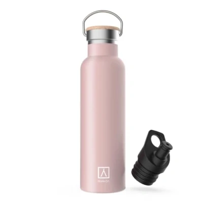 Imagen de NUMADA Botella Térmica Acero Inox 600ml Rosa Estanca con Doble Pared al Vacío y Recubrimiento Cerámico. Mantiene Frío 24H Calor 12HBoca AnchaLibre BPAIncluye 2 Tapones (1 Sport)/Bolsa Transporte