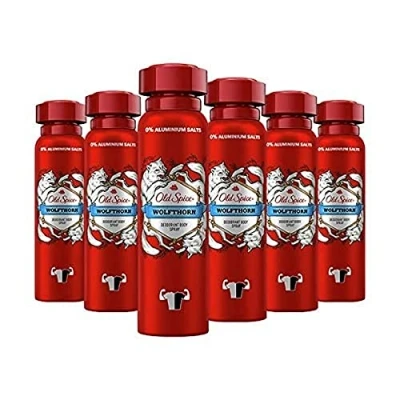 Imagen de Old Spice desodorante en spray corporal Wolfthorn, paquete de 6 unidades (6 x 150 ml) aerosol sin aluminio para hombres con fragancia duradera