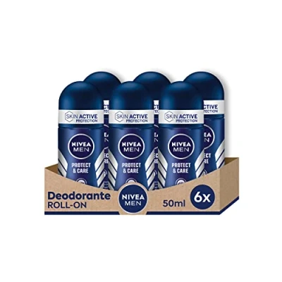 Imagen de NIVEA Men Protect &amp; Care roll On desodorante antitranspirante 6 x 50 ml, para hombre con 0% alcohol, en Complex, regula la transpiración durante 48h