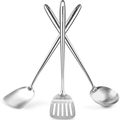 Imagen de YOSUKATA Espátula y Cucharón de Cocina Ranurada para Wok 43 cm Juego Utensilios Acero Inoxidable 304 Cuchara Sopa Pala Accesorios