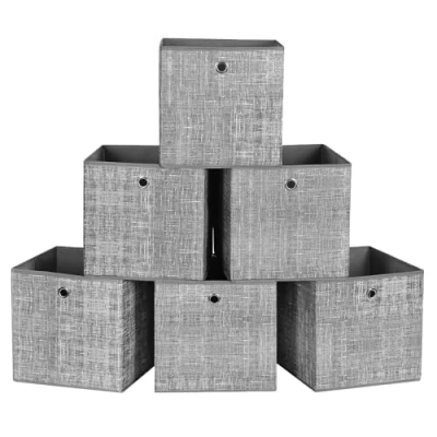 Imagen de SONGMICS RFB02LG 3 Cajas de almacenamiento plegables (6 unidades, 30 x cm, para juguetes, ropa, color gris jaspeado)