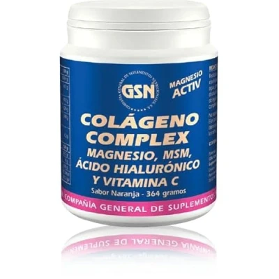 Imagen de GSN Colágeno Complex Protección y Flexibilidad Articular Fortalecimiento Cuidado Piel, Huesos Articulaciones con MSM, Magnesio, Vitamina C Ácido Hialurónico Naranja 364grs.