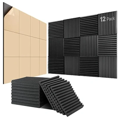 Imagen de Paneles Acusticos Adhesivos, 12 Piezas Espuma Acustica, 30 X 2.5cm, Insonorizacion Acustica Pared, Acoustic Panel para Gaming, Podcast, Studio