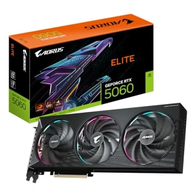 Imagen de Gigabyte AORUS GeForce RTX 5060 Elite 8G Tarjeta Gráfica 8GB GDDR7, 128bit, PCI E 5.0, 2722 MHz Frecuencia del núcleo, 3 x DisplayPort, 1 HDMI, GV N5060AORUS 8GD