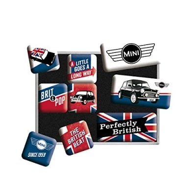 Imagen de Nostalgic Art Juego de Imanes Retro Mini Union Jack Regalo para los Fans Coches, Decoración la Nevera, Diseño Vintage, 9 Unidades,
