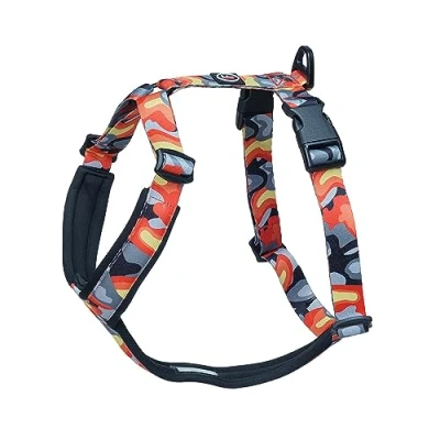 Imagen de FINNERO CAMOCOLOR arnés ajustable para perro, en forma de y con acolchado neopreno, deportivo cómodo fácil usar (XL, naranja)