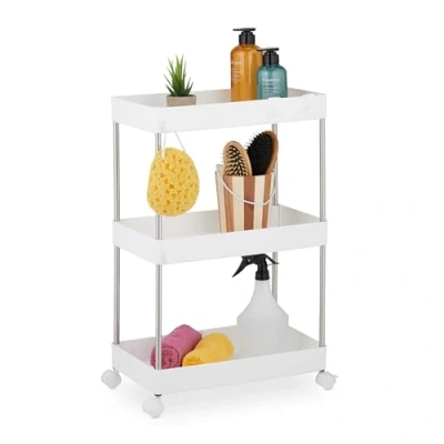 Imagen de Relaxdays Nischenwagen mit 3 Ebenen Carrito Auxiliar Estrecho XL, Niveles, Mueble Extraíble con Ruedas Cocina y Baño, 62x41,5x23,5 cm, Blanco