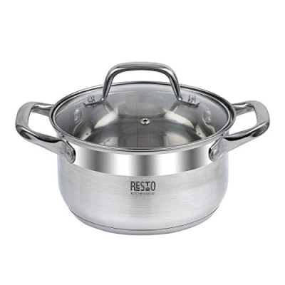 Imagen de Resto Libra olla de acero inoxidable 18/10, inducción para todo tipo fuegos, con tapa cristal resistente al calor, escala medición y asas no conductoras térmicas (18 x 10 2,6 l)