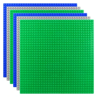 Imagen de KEWUZY Juego de 6 Placas construcción para Bloques clásicos, 25 x cm, compatibles con la mayoría, Color Verde, Azul y Gris