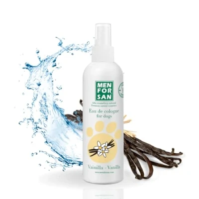 Imagen de MENFORSAN Agua de Colonia para Perros, Vainilla, Blanco y amarillo, 125 ml (Paquete 1)