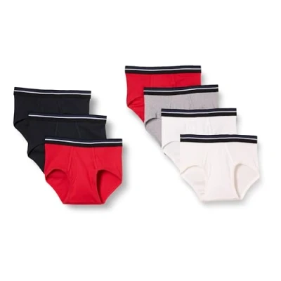 Imagen de Amazon Essentials Calzoncillos de algodón sin Etiquetas Hombre, Pack 7, Blanco/Gris/Rojo, L