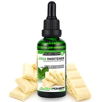 Imagen de ALPHA POWER FOOD®: Stevia líquida natural Gotas de chocolate blanco, Edulcorante natural, sustituto del azúcar con sabor sin &amp; calorías
