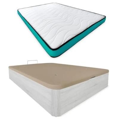 Imagen de mattfy Pack Colchón Viscoelástico Vega Reversible + Canapé Madera Abatible Gran Capacidad Color Polar 105 x 190