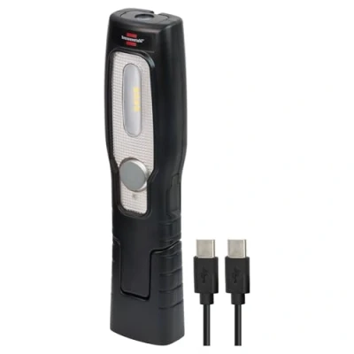 Imagen de Brennenstuhl Linterna de taller LED recargable HL 201 A/Linterna mecánica con batería (250 + 70lm, base articulada, imán y gancho, incluye cable USB C)