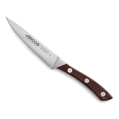 Imagen de Arcos Cuchillo pelar Acero Inoxidable Nitrum. para frutas y verduras. Mango madera Hoja 100 mm. Resistente al óxido desgaste. Serie Natura. Color marrón.