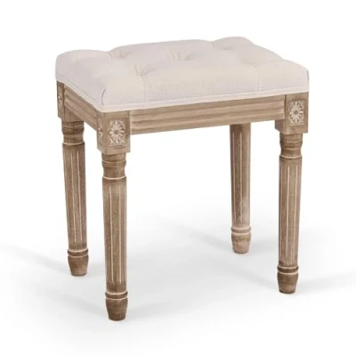 Imagen de VONLUCE Banco de Pie Cama 30x40x47 cm Taburete para en Estilo Vintage Entrada con Asiento Acolchado y Patas Madera Dormitorio Salón